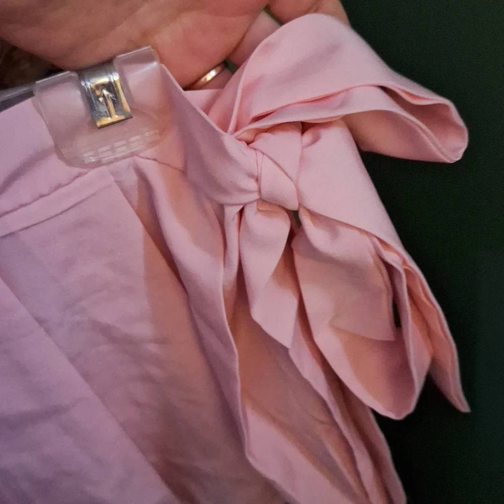 Perfectly pink pleated open sided bow tie lingerie 11 inch long skirt